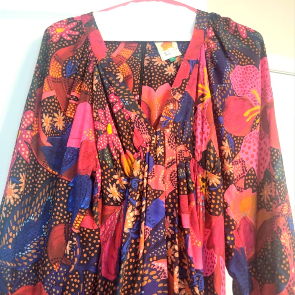 FARM Rio Multicolor Floral Long-Sleeve Dress in Pink, Red, Blue & Yellow